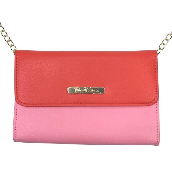 Juicy Couture Oui Pink & Red Crossbody Bag w Gold Chain Strap 7.25”x5.25”x1.25” - Picture 3 of 6